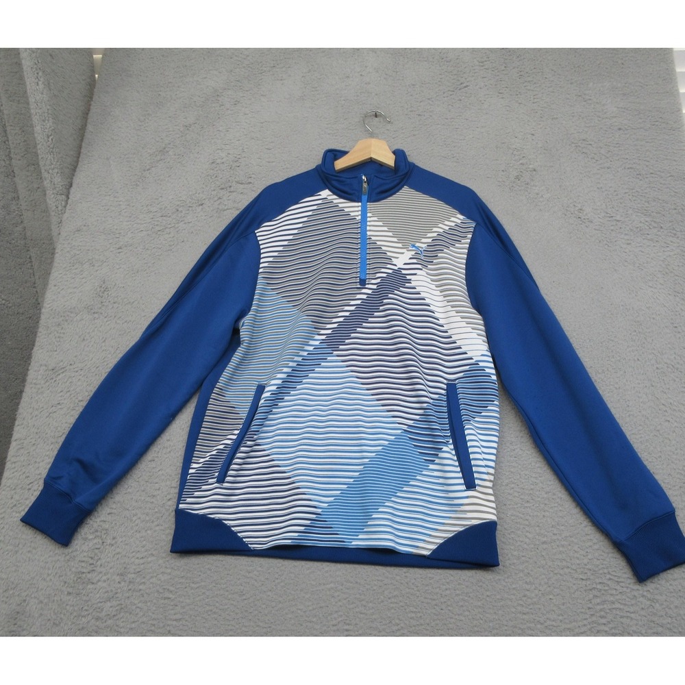 Puma Sport Lifestyle Track Jacket Mens Large Blue 1/4 Zip Graphic Athletic Golf